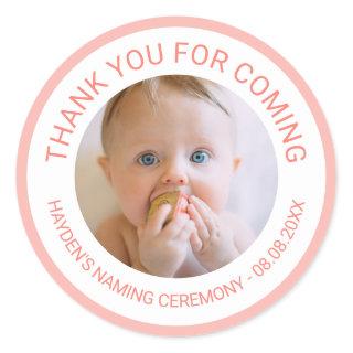 Pink Thank You For Coming Naming Ceremony Photo Classic Round Sticker