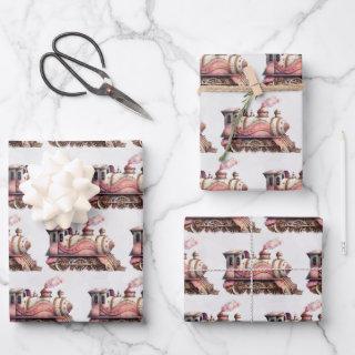 Pink Train Engine Vintage Steampunk Pattern  Sheets