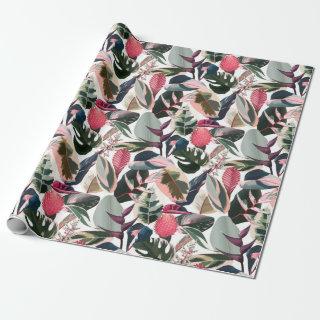 Pink Tropical Philodendron Houseplants Pattern