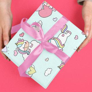 Pink Unicorn Hearts Pattern Blue Background