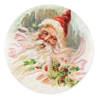 Pink Victorian Santa Classic Round Sticker