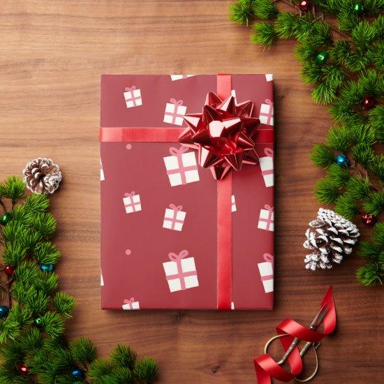 Pink Vintage Christmas Tree Farm Scenery Wrapping