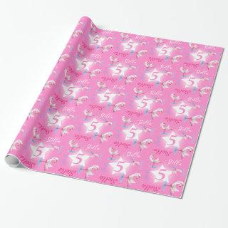 Pink watercolor ballet swans 5th birthday wrap