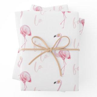 Pink Watercolor Flamingo Fa La La Pattern Gift   Sheets