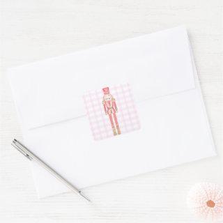 Pink Watercolor Nutcracker Gingham Winter Square Sticker