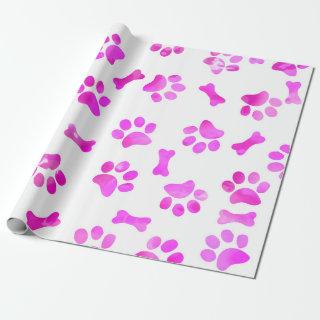 Pink Watercolor Paw Prints Birthday