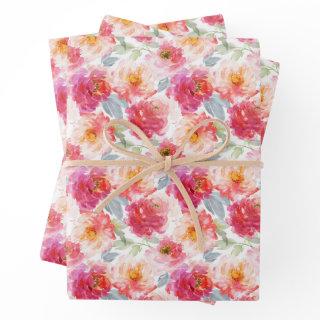 Pink Watercolor Peony Flower Pattern  Sheets
