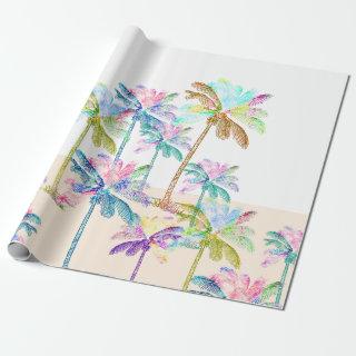 Pink Watercolor Tropical Hawaiian Palm Trees