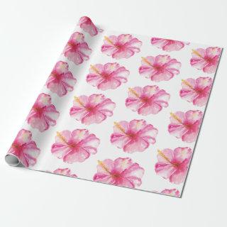 Pink Watercolor Tropical Hibiscus Flower