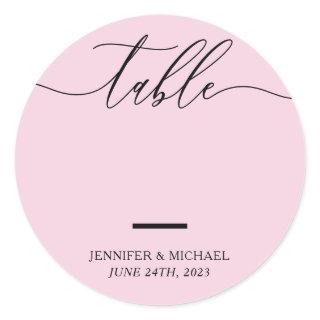 Pink Wedding Seating Script Table Number Classic Round Sticker