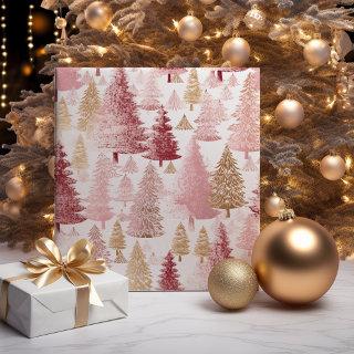 Pink White and Gold Brush Christmas Tree Pattern