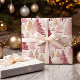 Pink White and Gold Brush Christmas Tree Pattern  Sheets