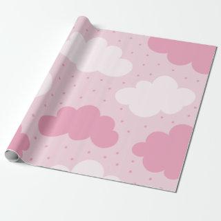 Pink & White Cartoon Dreamy Clouds Pattern Dotted