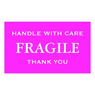 Pink/White Fragile. Handle with Care. Thank you. Rectangular Sticker