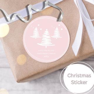 Pink White Minimalist Christmas Trees Classic Round Sticker