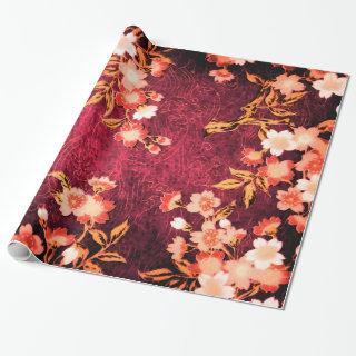 PINK WHITE SPRING FLOWERS ,ANTIQUE RED FLORAL