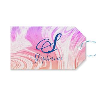 Pink White Wave Abstract Girly Monograms Cute Gift Tags