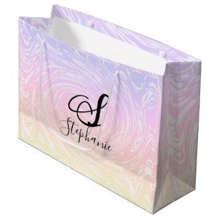 Pink White Wave Abstract Girly Monograms Name Large Gift Bag