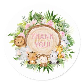 Pink Woodland Animals Baby Shower Thank You Classic Round Sticker