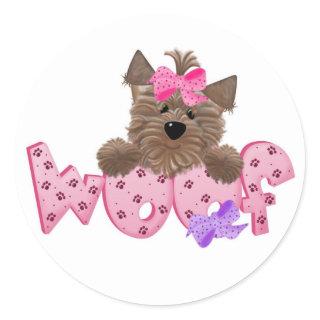Pink Woof Dog Classic Round Sticker