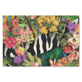 Pink Yellow Floral Zebra Indian Print Pattern Tissue Paper