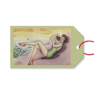 Pinup Girl on the Beach Gift Tags