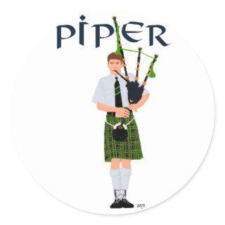 PIPER Green Plaid Classic Round Sticker