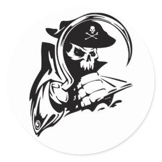 Pirate Captain Skeleton Hook Pirate Theme B-Day Classic Round Sticker
