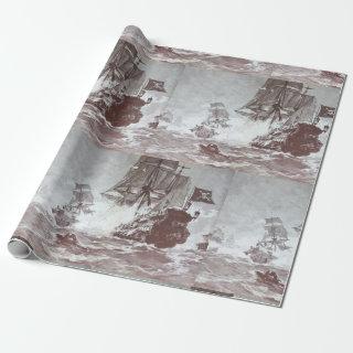 PIRATE SHIP BATTLE Black White Grey Hues