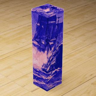 PIRATE SHIP BATTLE IN blue pink Wine Box