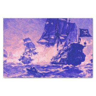 PIRATE SHIP BATTLE IN blue purple Tissue Paper