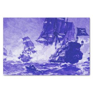 PIRATE SHIP BATTLE IN blue Tissue Paper
