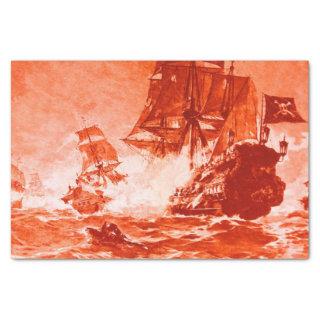 PIRATE SHIP BATTLE IN red Tissue Paper