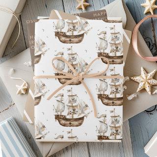 Pirate Ship Brown Nautical Theme Birthday  Sheets