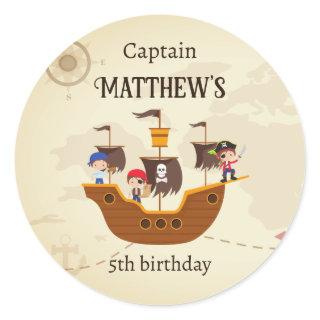 Pirate Ship Treasure Map Kid's Birthday Party Classic Round Sticker