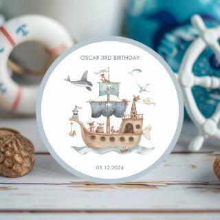 Pirate Ship with Animals Kids Party  Classic Round Sticker