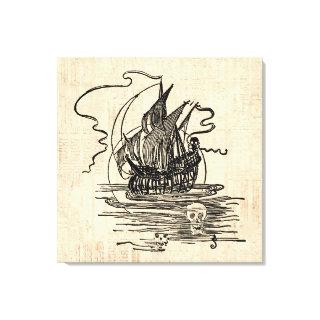 Pirate Ship with Skulls Vintage Pirate Art Canvas Print