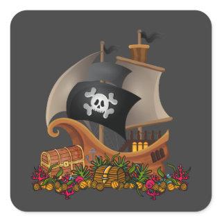 Pirate Ship With Treasure Cool Halloween Sailing   Square Sticker