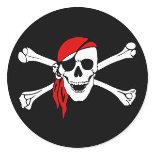 Pirate Skull and Crossbones with Red Bandana Classic Round Sticker