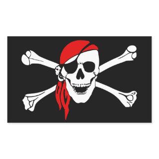 Pirate Skull and Crossbones with Red Bandana Rectangular Sticker