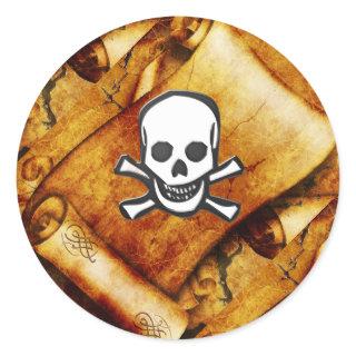 Pirate skull crossbones treasure map scroll classic round sticker