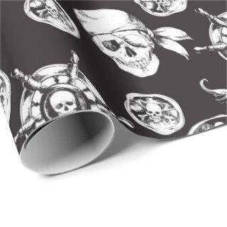 Pirate skulls black white pattern