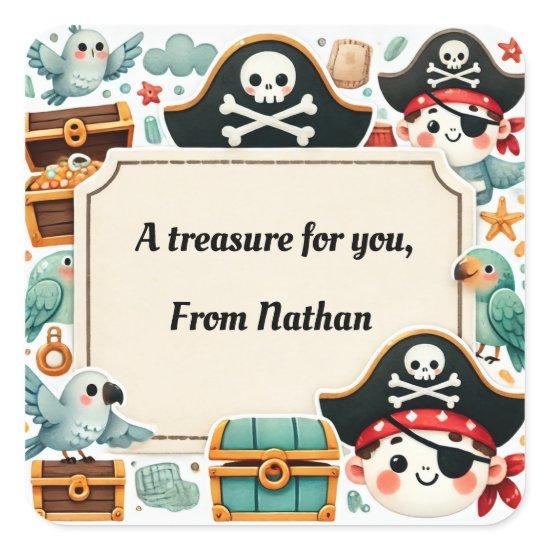Pirate-Themed "A Treasure for You"  Square Sticker