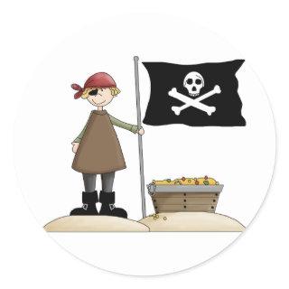 Pirate with his treasure classic round sticker