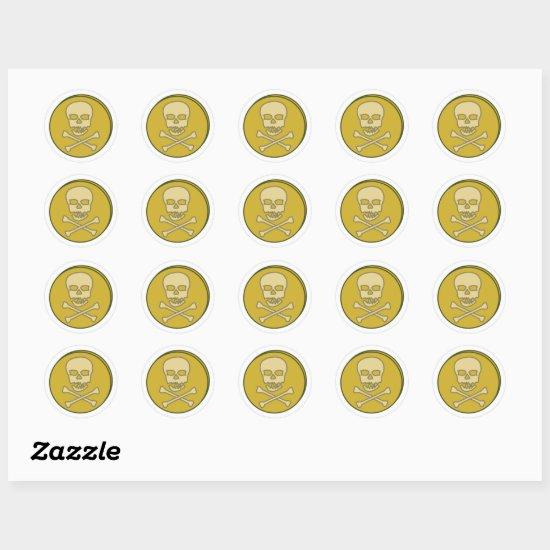 Pirates Skull and Crossbones gold coin  Classic Ro Classic Round Sticker