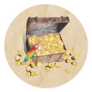 Pirate's Treasure Chest on Crinkle Paper Classic Round Sticker
