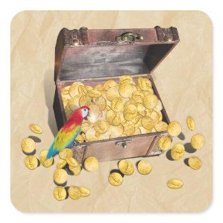 Pirate's Treasure Chest on Crinkle Paper Square Sticker