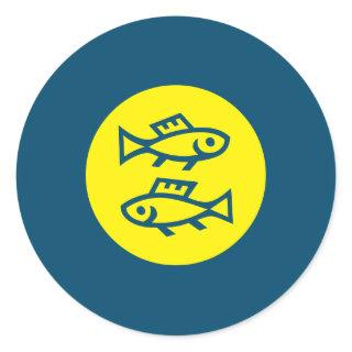 Pisces Horoscope Yellow Blue Modern Minimalist Classic Round Sticker