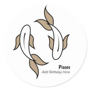 Pisces the twin fish personalized party favour classic round sticker