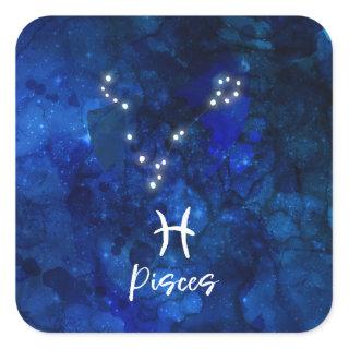 Pisces Zodiac Constellation Blue Galaxy Celestial Square Sticker